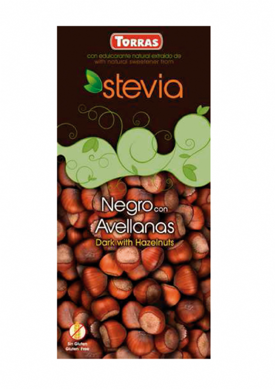 chocolate negro con avellanas con stevia