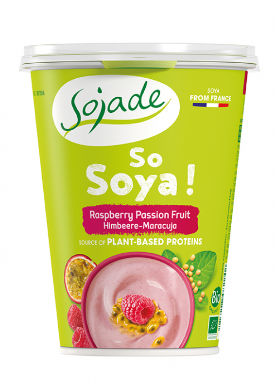 yogur de soja con frambuesa y fruta de la pasión bio