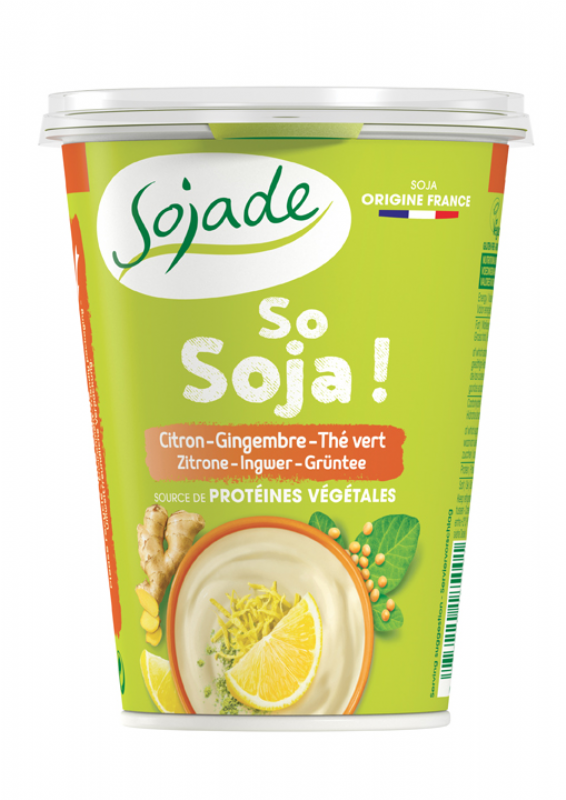 yogur de soja de limón, jengibre y té verde bio