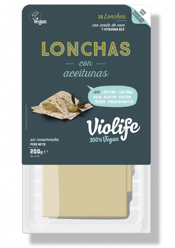 lonchas veganas sabor queso con aceitunas