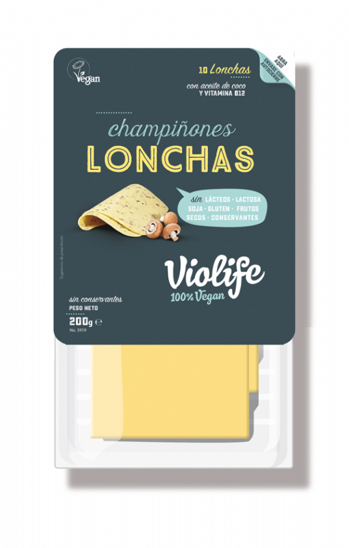 lonchas veganas sabor queso con champiñones