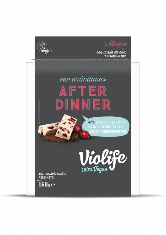 bloque vegano after dinner sabor queso con arándanos