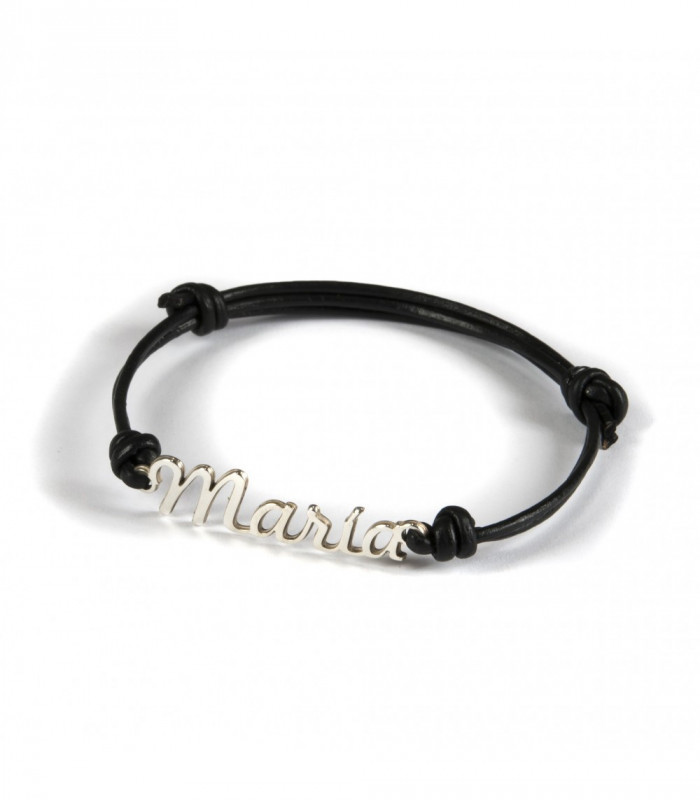 pulsera personalizada nombre plata y cuero