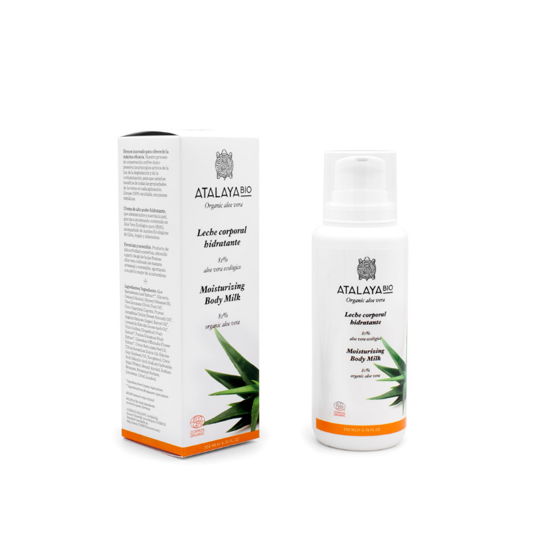 atalaya bio. leche corporal hidratante de aloe vera ecológico. cosmos organic. 200 ml. airfree. uso tópico
