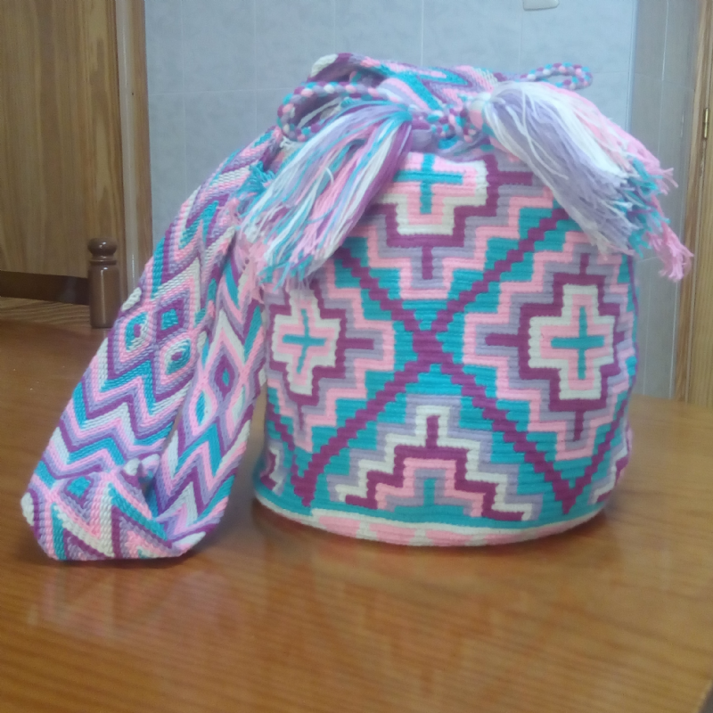 bolso artesanal - turquesa,  100% hecho  a mano , grande