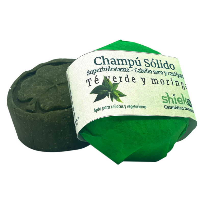 champú sólido - cabellos secos y castigados –  con té verde y moringa, bio, vegano