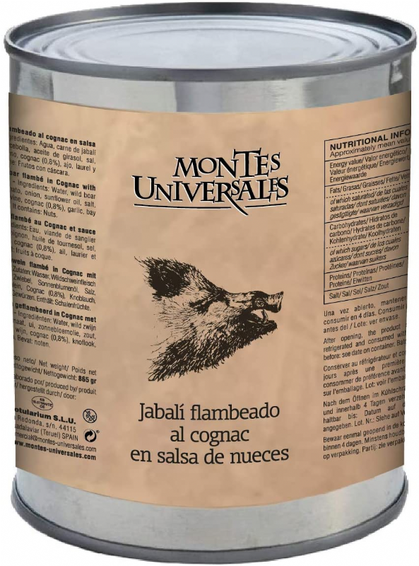 jabalí flambeado al cognac en salsa de nueces montes universales (865g)