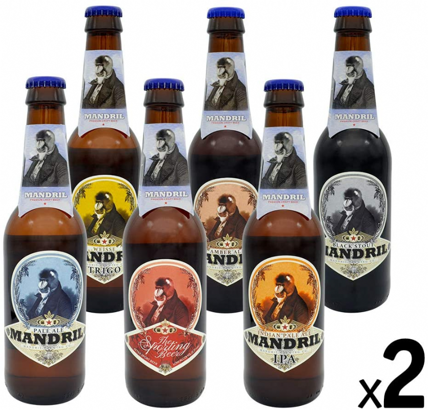 cerveza artesana mandril variada: 2 unidades de 6 cervezas distintas (12x33cl)