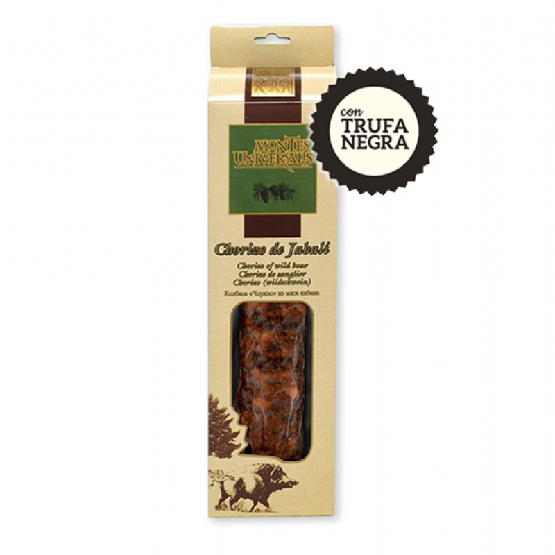 chorizo cular de jabalí con trufa negra estuchado montes universales (300g)